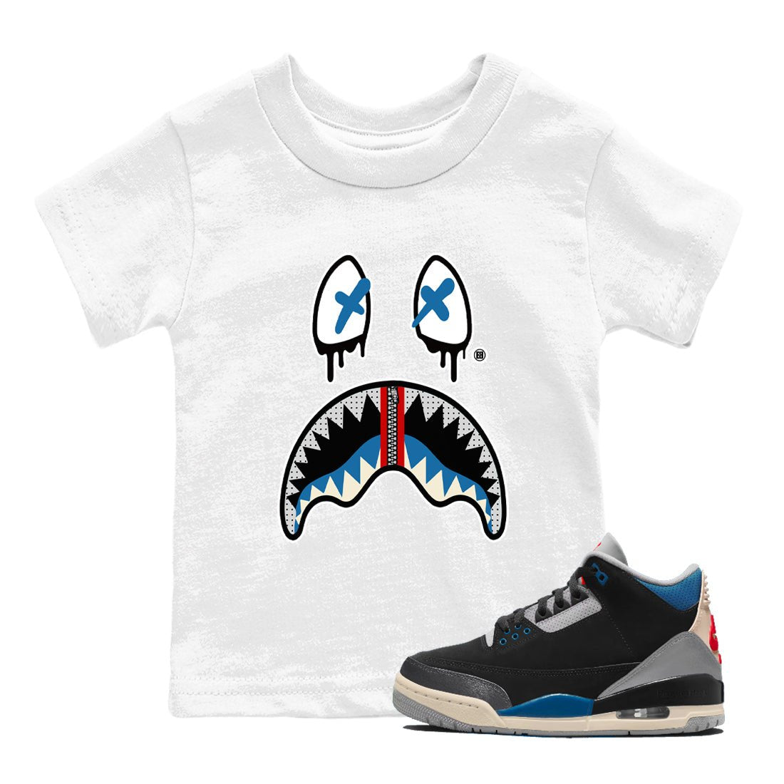 AJ3 Rare Air Graphic shirts Shark Face shirts Air Jordan 3 Rare Air best t-shirts to wear with jordans SNRT Sneaker Tees Youth Baby White 1 tee