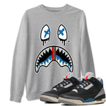 AJ3 Rare Air Graphic shirts Shark Face shirts Air Jordan 3 Rare Air best t-shirts to wear with jordans SNRT Sneaker Tees unisex cotton Heather Grey 1 shirts