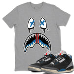 AJ3 Rare Air Graphic shirts Shark Face shirts Air Jordan 3 Rare Air best t-shirts to wear with jordans SNRT Sneaker Tees unisex cotton Heather Grey 1 shirts