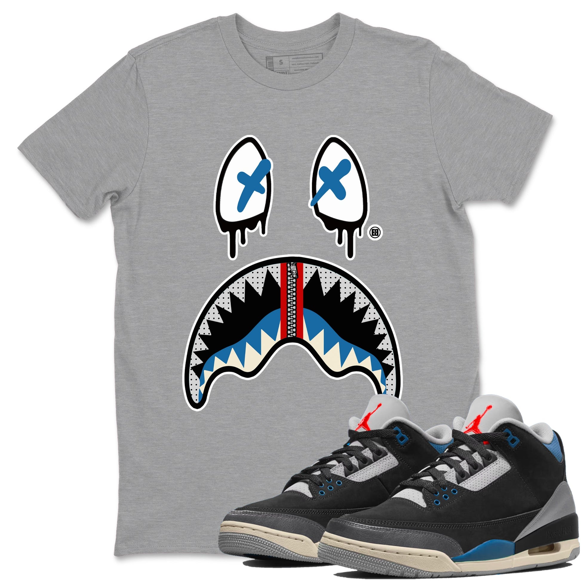 AJ3 Rare Air Graphic shirts Shark Face shirts Air Jordan 3 Rare Air best t-shirts to wear with jordans SNRT Sneaker Tees unisex cotton Heather Grey 1 shirts