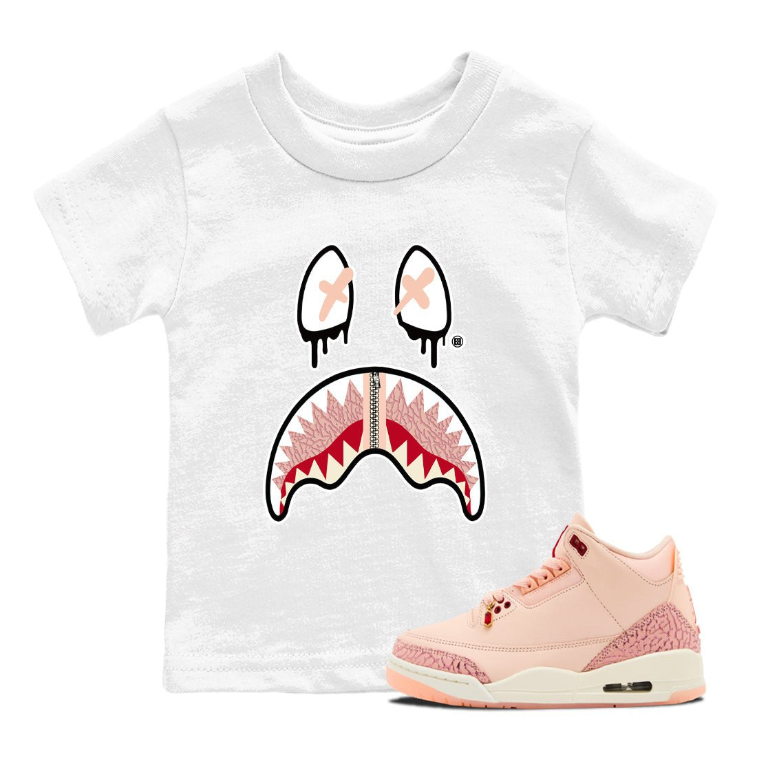 Air Jordan 3 Valentine's Day Graphic shirts Shark Face Valentine Gift shirts Air Jordan 3 Washed Coral best t-shirts to wear with jordans SNRT Sneaker Tees Youth Baby White 1 tee