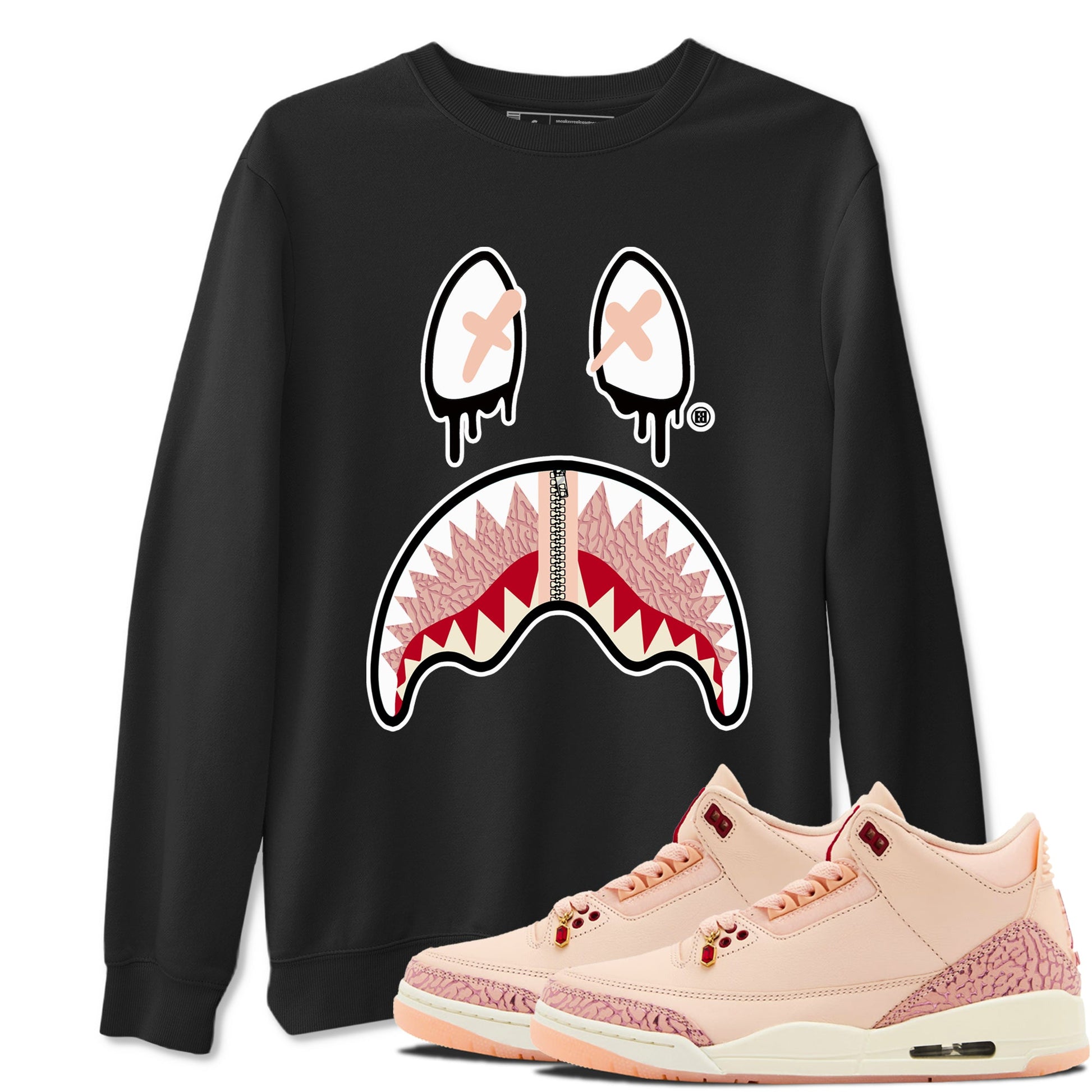 Air Jordan 3 Valentine's Day Graphic shirts Shark Face Valentine Gift shirts Air Jordan 3 Washed Coral best t-shirts to wear with jordans SNRT Sneaker Tees unisex cotton Black 1 shirts