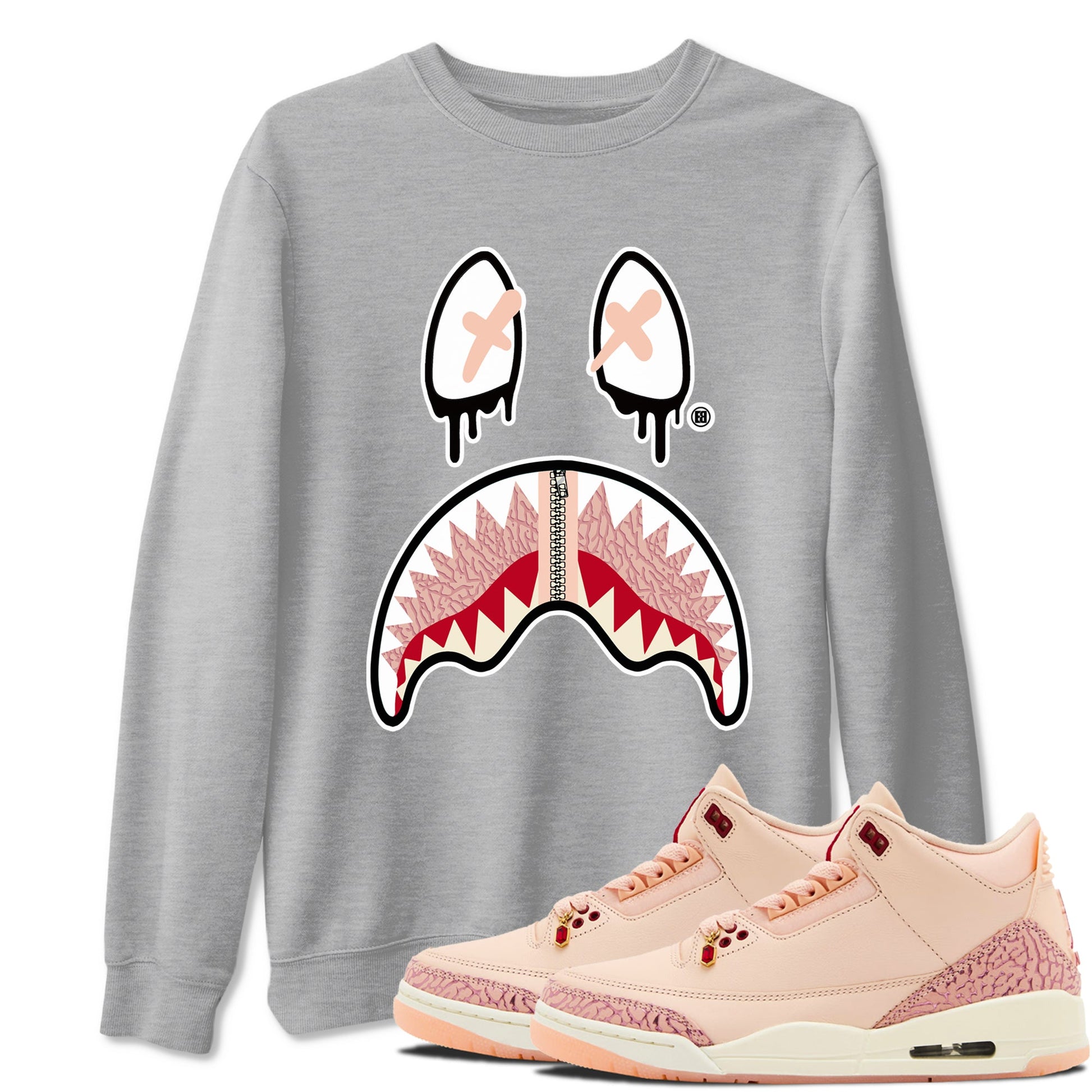 Air Jordan 3 Valentine's Day Graphic shirts Shark Face Valentine Gift shirts Air Jordan 3 Washed Coral best t-shirts to wear with jordans SNRT Sneaker Tees unisex cotton Heather Grey 1 shirts