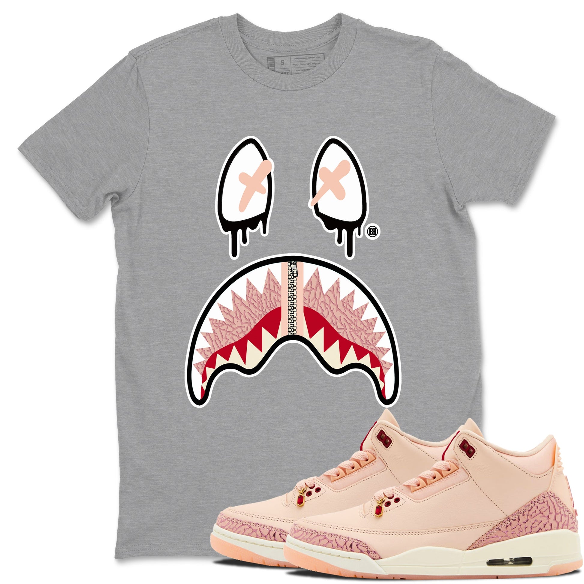 Air Jordan 3 Valentine's Day Graphic shirts Shark Face Valentine Gift shirts Air Jordan 3 Washed Coral best t-shirts to wear with jordans SNRT Sneaker Tees unisex cotton Heather Grey 1 shirts