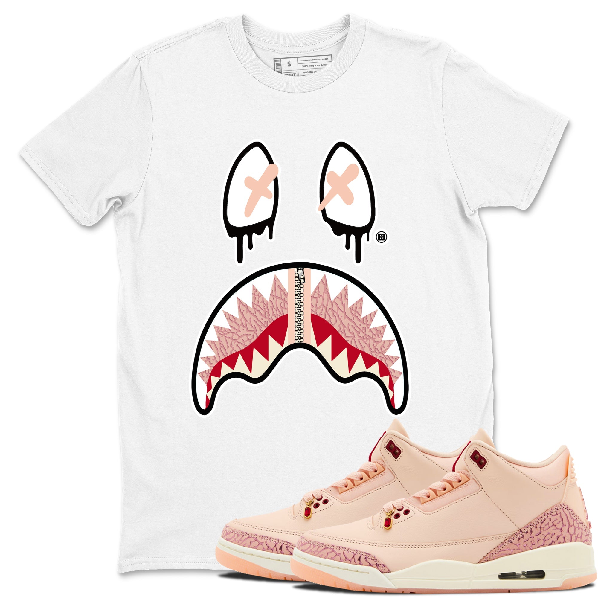 Air Jordan 3 Valentine's Day Graphic shirts Shark Face Valentine Gift shirts Air Jordan 3 Washed Coral best t-shirts to wear with jordans SNRT Sneaker Tees unisex cotton White 1 shirts