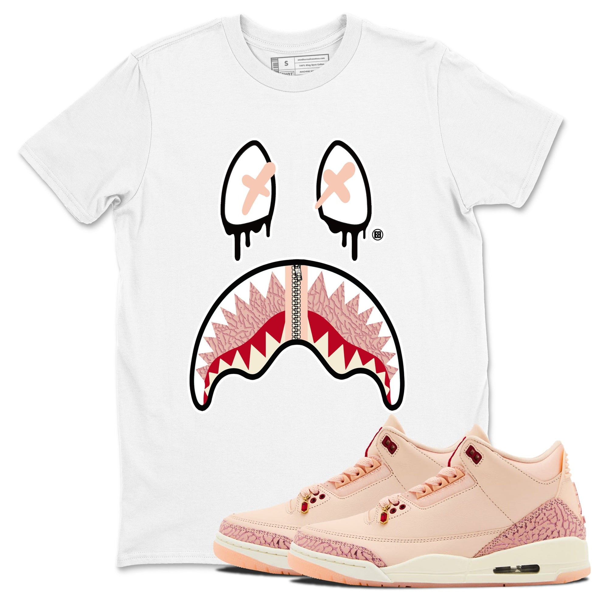 Air Jordan 3 Valentine's Day Graphic shirts Shark Face Valentine Gift shirts Air Jordan 3 Washed Coral best t-shirts to wear with jordans SNRT Sneaker Tees unisex cotton White 1 shirts