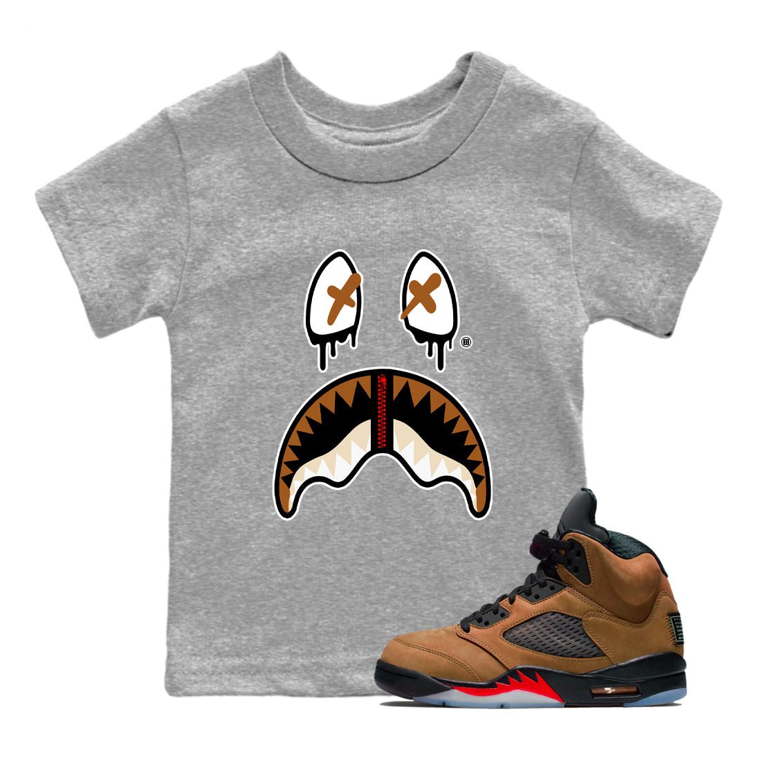 5s Archaeo Brown shirts to match jordans Shark Face sneaker match tees Air Jordan 5 Archaeo Brown SNRT Sneaker Release Tees Youth Baby Heather Grey 1 crew neck shirts