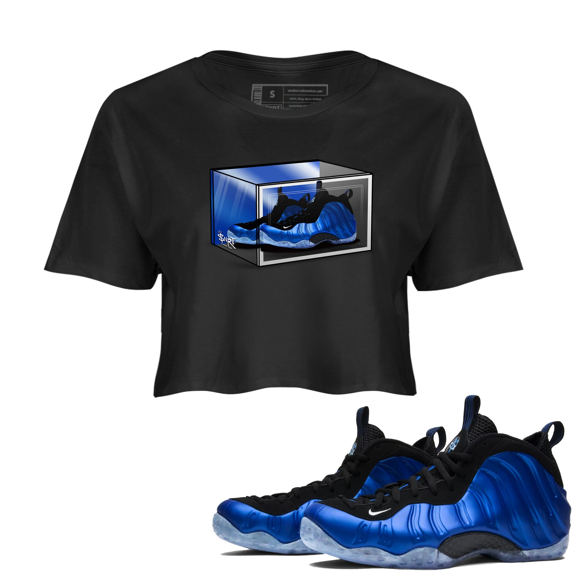 Foams One Royal shirts to match jordans Shoe Box sneaker match tees Air Foamposite One Royal match shoes to clothes SNRT Sneaker Tees unisex cotton Black 1 crop tee