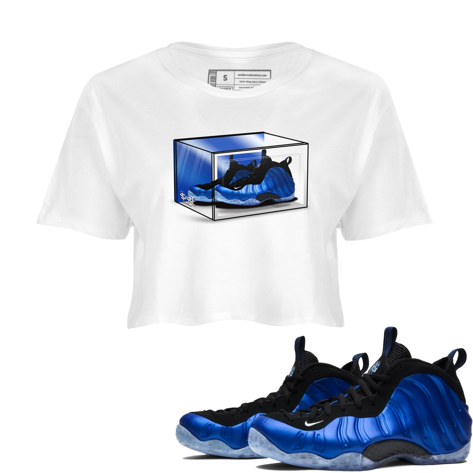 Foams One Royal shirts to match jordans Shoe Box sneaker match tees Air Foamposite One Royal match shoes to clothes SNRT Sneaker Tees unisex cotton White 1 crop tee