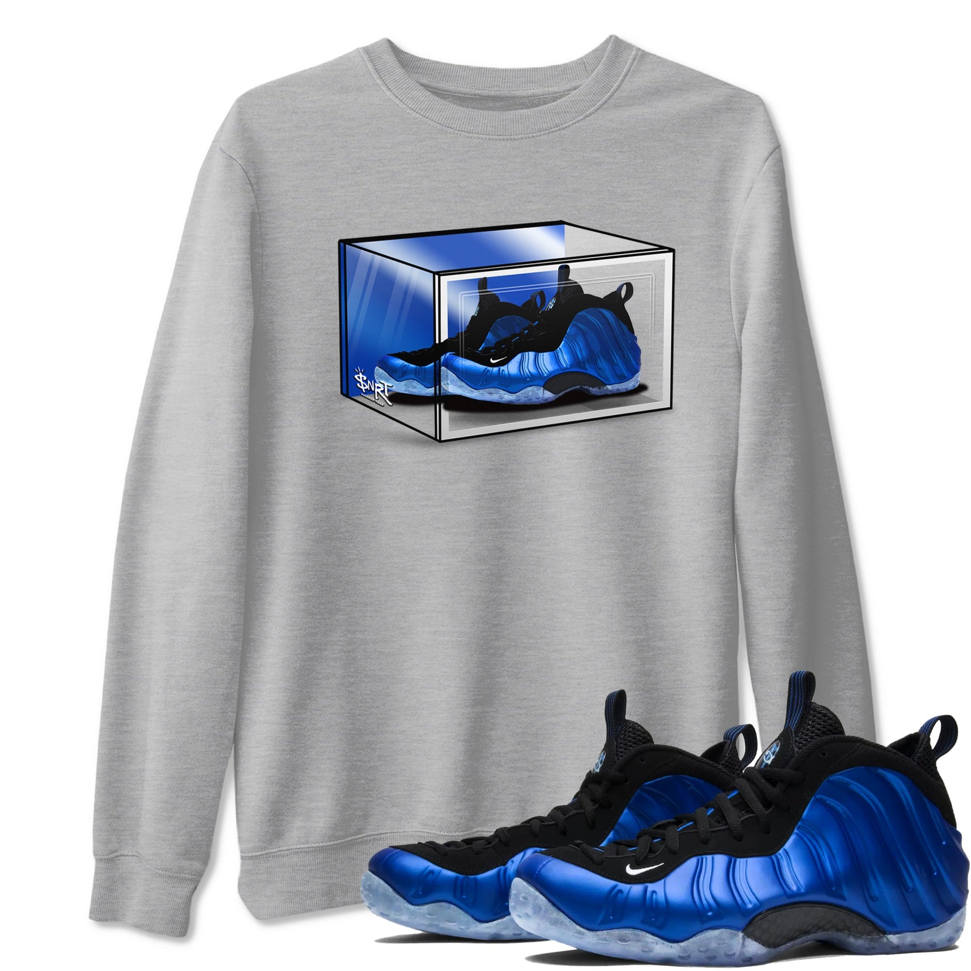 Foams One Royal shirts to match jordans Shoe Box sneaker match tees Air Foamposite One Royal match shoes to clothes SNRT Sneaker Tees unisex cotton Heather Grey 1 shirts