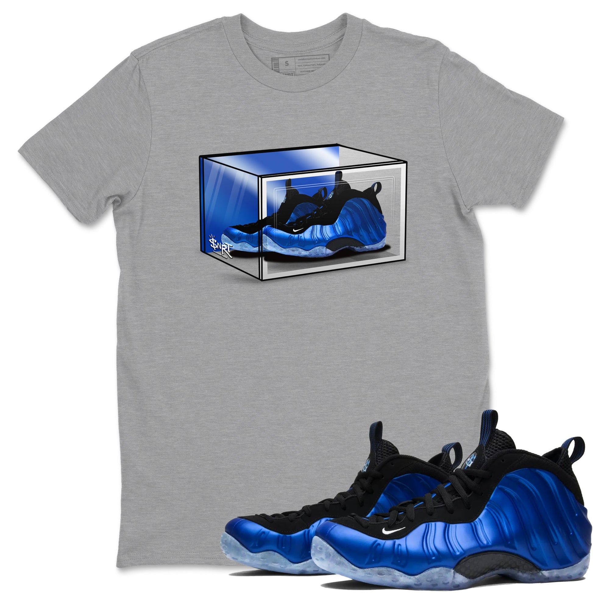 Foams One Royal shirts to match jordans Shoe Box sneaker match tees Air Foamposite One Royal match shoes to clothes SNRT Sneaker Tees unisex cotton Heather Grey 1 shirts