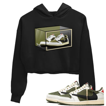 Jordan 1 Olive t shirts to match sneakers Shoe Box sneaker match tees Air Jordan 1 Low x Travis Scott Reverse Olive tee SNRT Sneaker Tees unisex cotton Black 1 crop tee