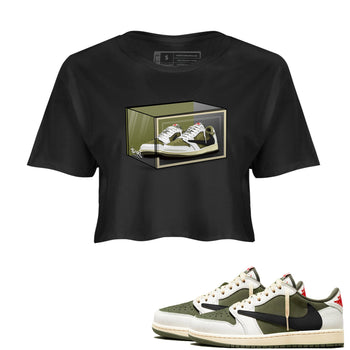 Jordan 1 Olive t shirts to match sneakers Shoe Box sneaker match tees Air Jordan 1 Low x Travis Scott Reverse Olive tee SNRT Sneaker Tees unisex cotton Black 1 crop tee
