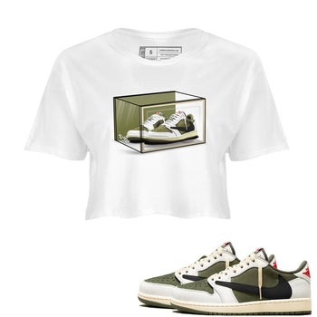 Jordan 1 Olive t shirts to match sneakers Shoe Box sneaker match tees Air Jordan 1 Low x Travis Scott Reverse Olive tee SNRT Sneaker Tees unisex cotton White 1 crop tee
