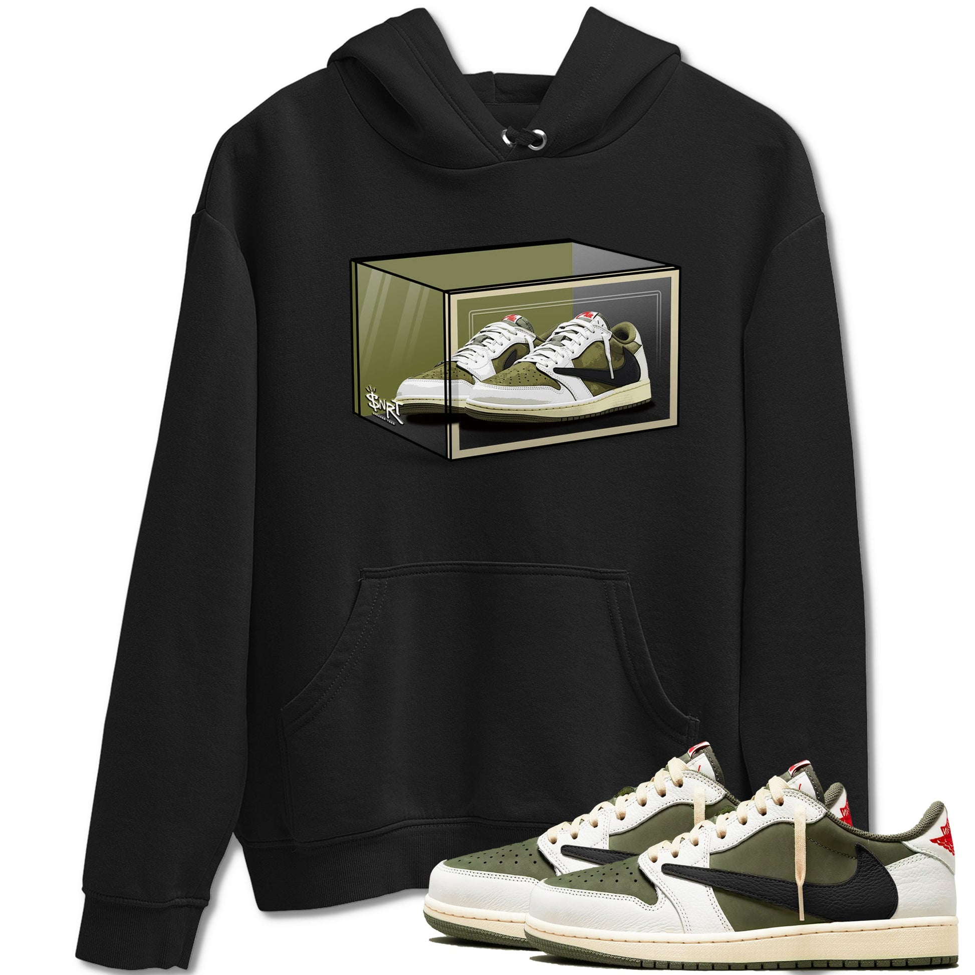 Jordan 1 Olive t shirts to match sneakers Shoe Box sneaker match tees Air Jordan 1 Low x Travis Scott Reverse Olive tee SNRT Sneaker Tees unisex cotton Black 1 shirts