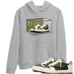 Jordan 1 Olive t shirts to match sneakers Shoe Box sneaker match tees Air Jordan 1 Low x Travis Scott Reverse Olive tee SNRT Sneaker Tees unisex cotton Heather Grey 1 shirts