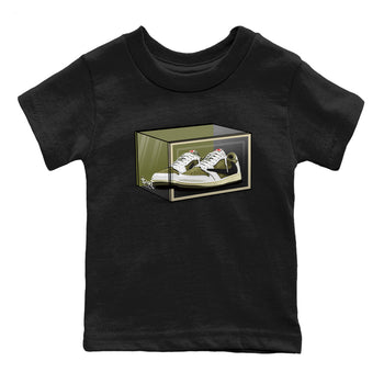 Jordan 1 Olive t shirts to match sneakers Shoe Box sneaker match tees Air Jordan 1 Low x Travis Scott Reverse Olive tee SNRT Sneaker Tees Youth Baby Black 2 tee