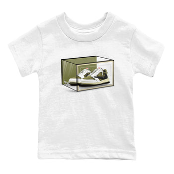 Jordan 1 Olive t shirts to match sneakers Shoe Box sneaker match tees Air Jordan 1 Low x Travis Scott Reverse Olive tee SNRT Sneaker Tees Youth Baby White 2 tee