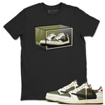 Jordan 1 Olive t shirts to match sneakers Shoe Box sneaker match tees Air Jordan 1 Low x Travis Scott Reverse Olive tee SNRT Sneaker Tees unisex cotton Black 1 shirts