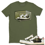 Jordan 1 Olive t shirts to match sneakers Shoe Box sneaker match tees Air Jordan 1 Low x Travis Scott Reverse Olive tee SNRT Sneaker Tees unisex cotton Military Green 1 shirts