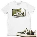 Jordan 1 Olive t shirts to match sneakers Shoe Box sneaker match tees Air Jordan 1 Low x Travis Scott Reverse Olive tee SNRT Sneaker Tees unisex cotton White 1 shirts