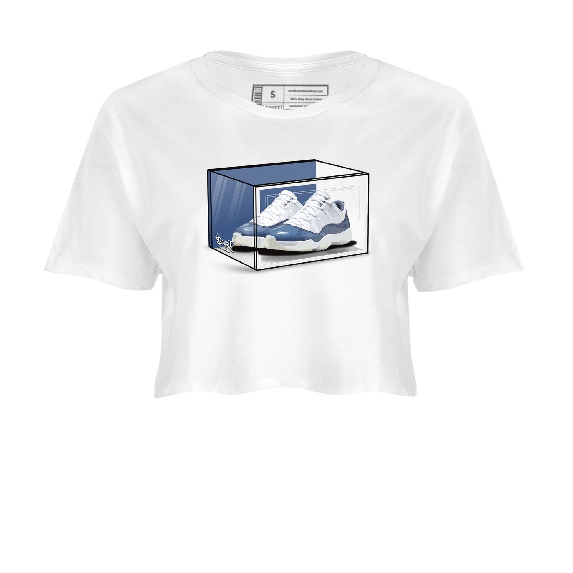 11s Diffused Blue Shirts To Match Jordans Shoe Box sneaker match tees Air Jordan 11 Diffused Blue Tee SNRT Sneaker Release Tees unisex cotton White 2 Crop Shirts