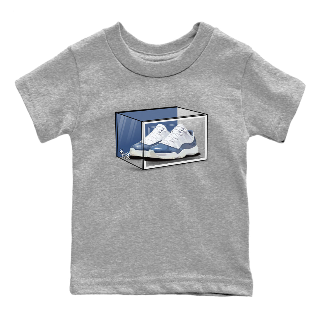 11s Diffused Blue Shirts To Match Jordans Shoe Box sneaker match tees Air Jordan 11 Diffused Blue Tee SNRT Sneaker Release Tees Youth Baby Heather Grey 2 crew neck shirts