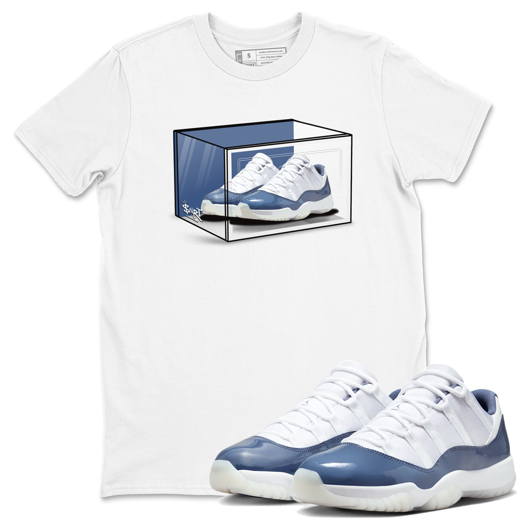 11s Diffused Blue Shirts To Match Jordans Shoe Box sneaker match tees Air Jordan 11 Diffused Blue Tee SNRT Sneaker Release Tees unisex cotton White 1 crew neck shirts