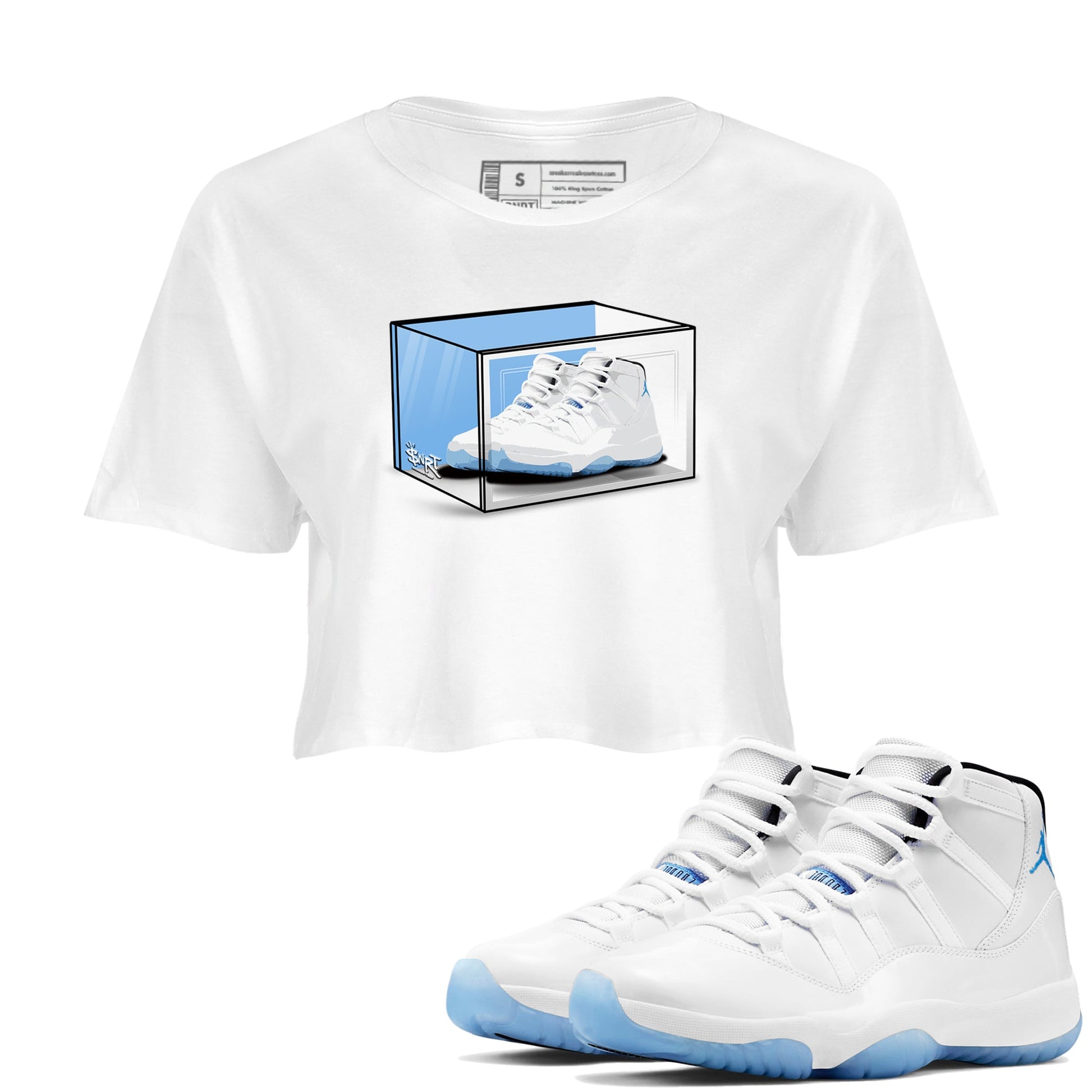 11s Legend Blue shirts to match jordans Shoe Box best t shirts to wear with jordans AJ11 Retro Legend Blue match shoes to clothes SNRT Sneaker Tees unisex cotton White 1 crop tee