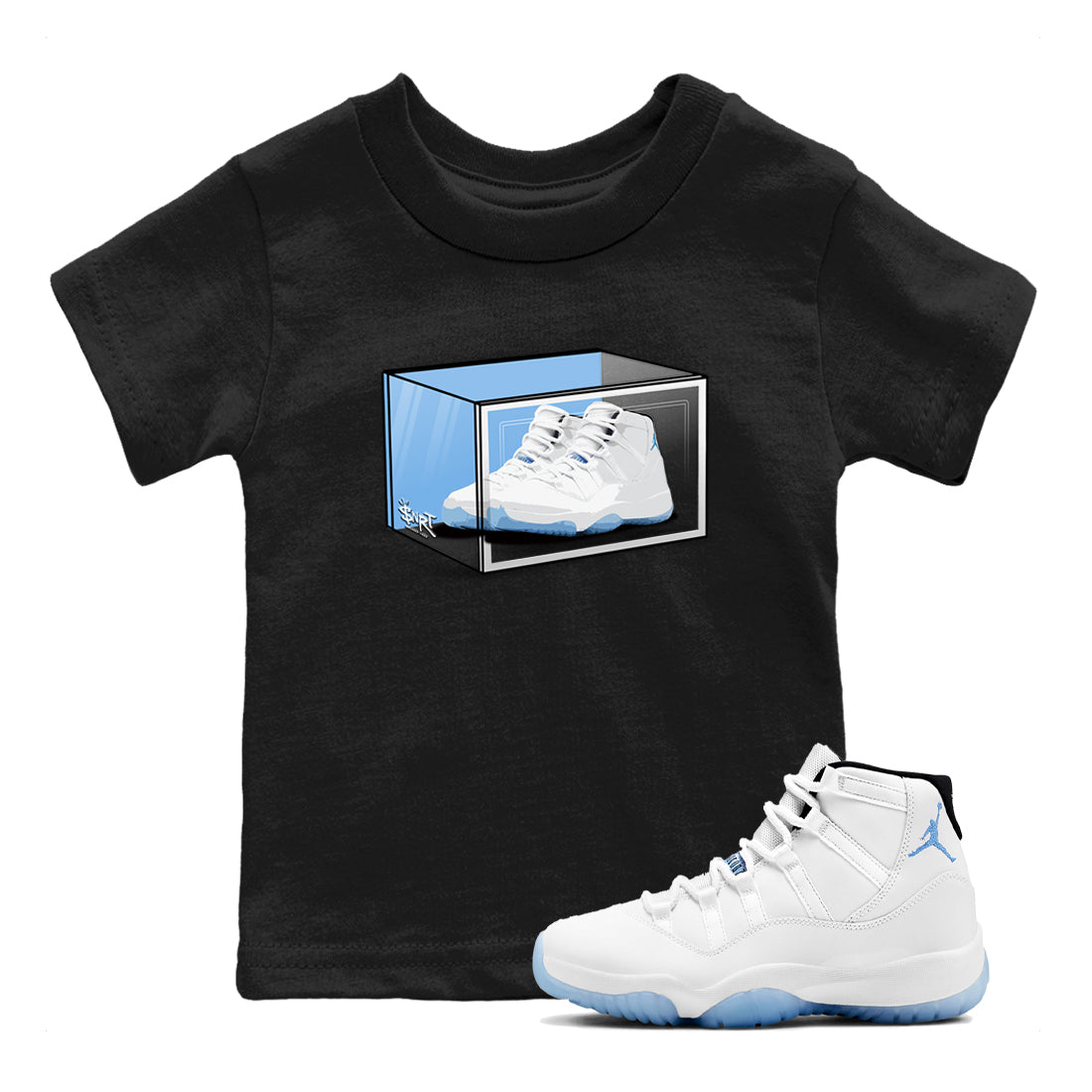 11s Legend Blue shirts to match jordans Shoe Box best t shirts to wear with jordans AJ11 Retro Legend Blue match shoes to clothes SNRT Sneaker Tees Youth Baby Black 1 tee