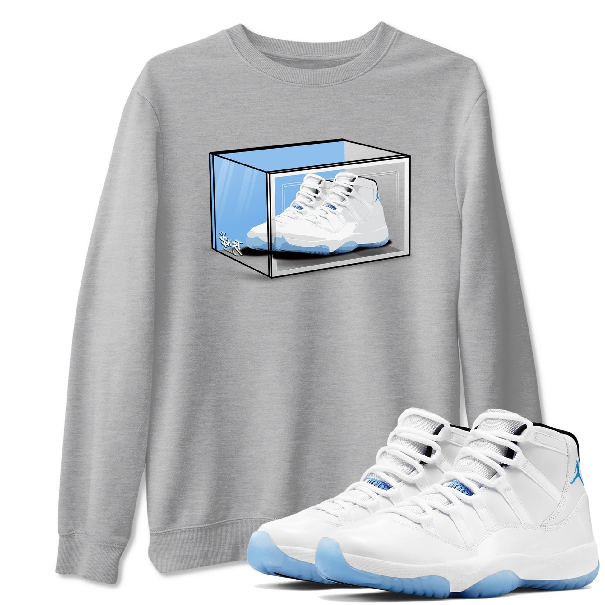 11s Legend Blue shirts to match jordans Shoe Box best t shirts to wear with jordans AJ11 Retro Legend Blue match shoes to clothes SNRT Sneaker Tees unisex cotton Heather Grey 1 shirts