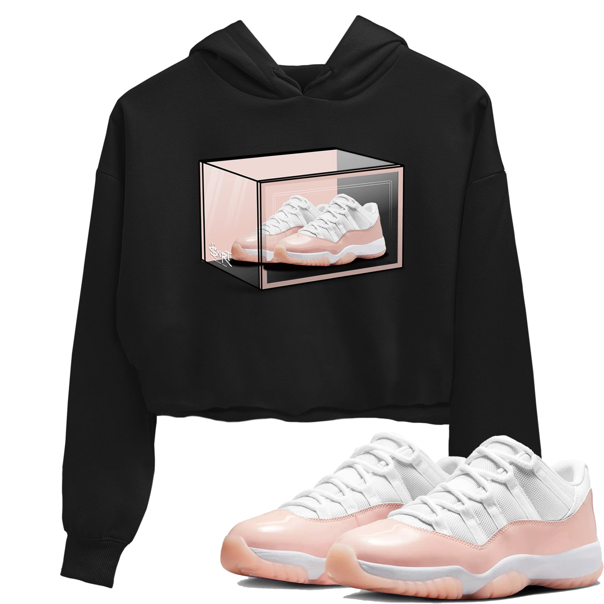Air Jordan 11 Low Legend Pink shirts to match jordans Shoe Box sneaker match tees 11s Legend Pink SNRT Sneaker Tees streetwear brand Black 1 crop tee