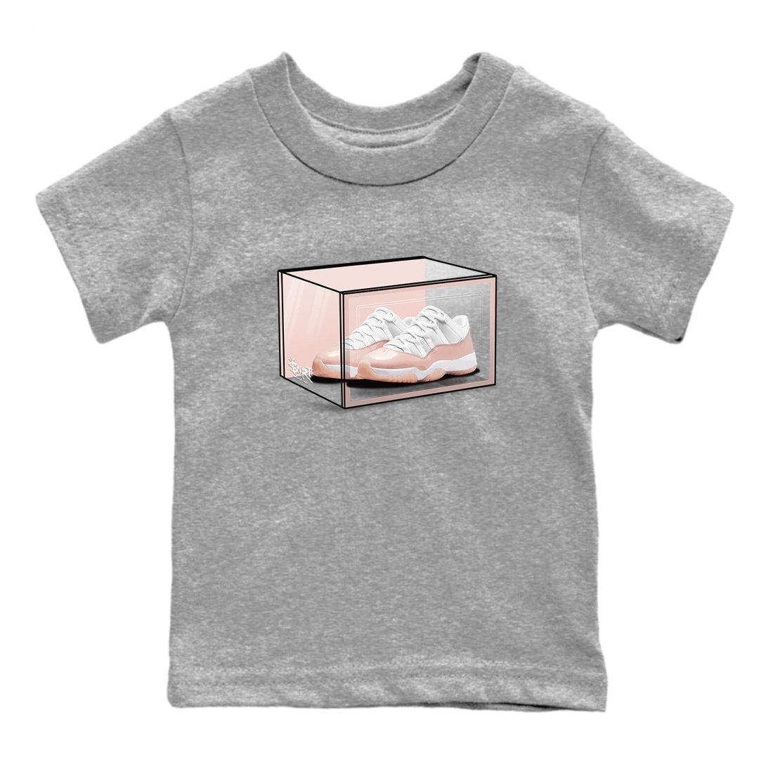 Air Jordan 11 Low Legend Pink shirts to match jordans Shoe Box sneaker match tees 11s Legend Pink SNRT Sneaker Tees streetwear brand Baby and Youth Heather Grey 2 cotton tee