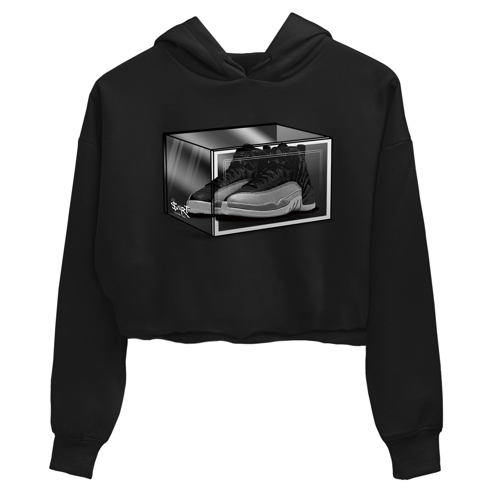 12s Black Wolf Grey shirts to match jordans Shoe Box sneaker match tees Air Jordan 12 Black Wolf Grey match shoes to clothes SNRT Sneaker Tees unisex cotton Black 2 crop tee