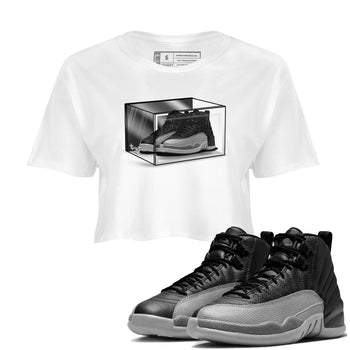 12s Black Wolf Grey shirts to match jordans Shoe Box sneaker match tees Air Jordan 12 Black Wolf Grey match shoes to clothes SNRT Sneaker Tees unisex cotton White 1 crop tee