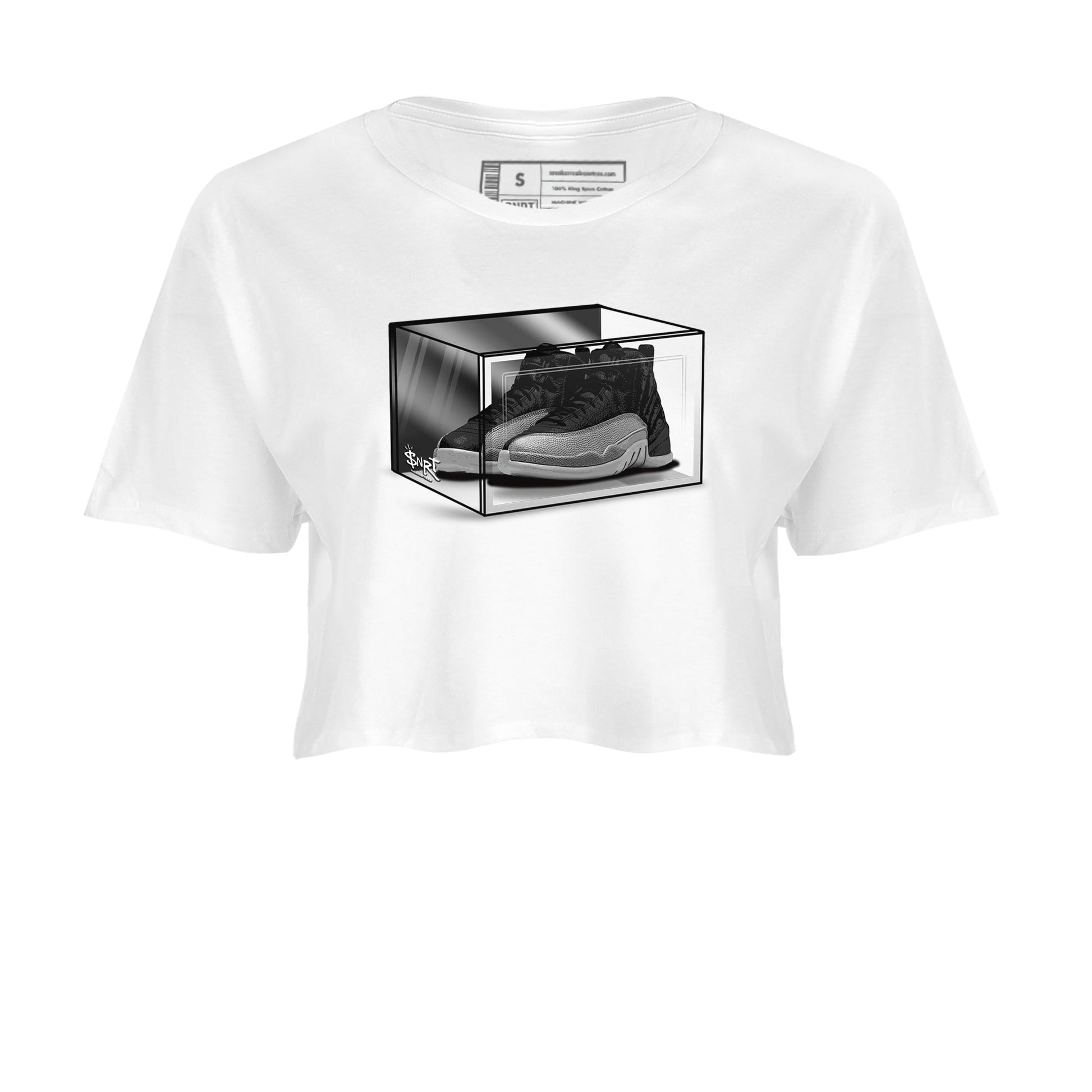 12s Black Wolf Grey shirts to match jordans Shoe Box sneaker match tees Air Jordan 12 Black Wolf Grey match shoes to clothes SNRT Sneaker Tees unisex cotton White 2 crop tee