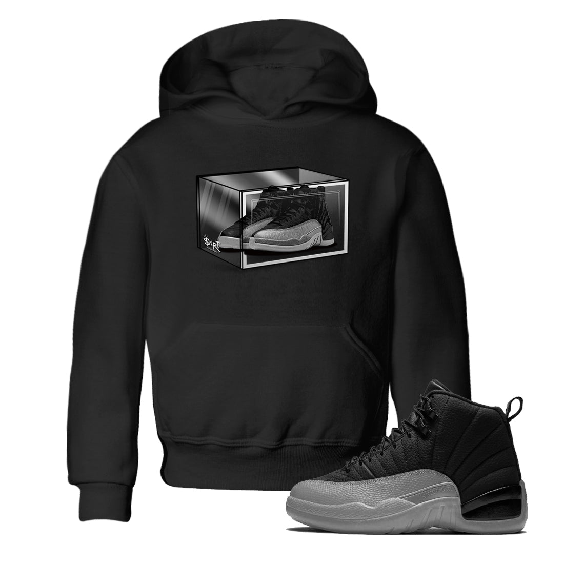 12s Black Wolf Grey shirts to match jordans Shoe Box sneaker match tees Air Jordan 12 Black Wolf Grey match shoes to clothes SNRT Sneaker Tees Youth Baby Black 1 tee