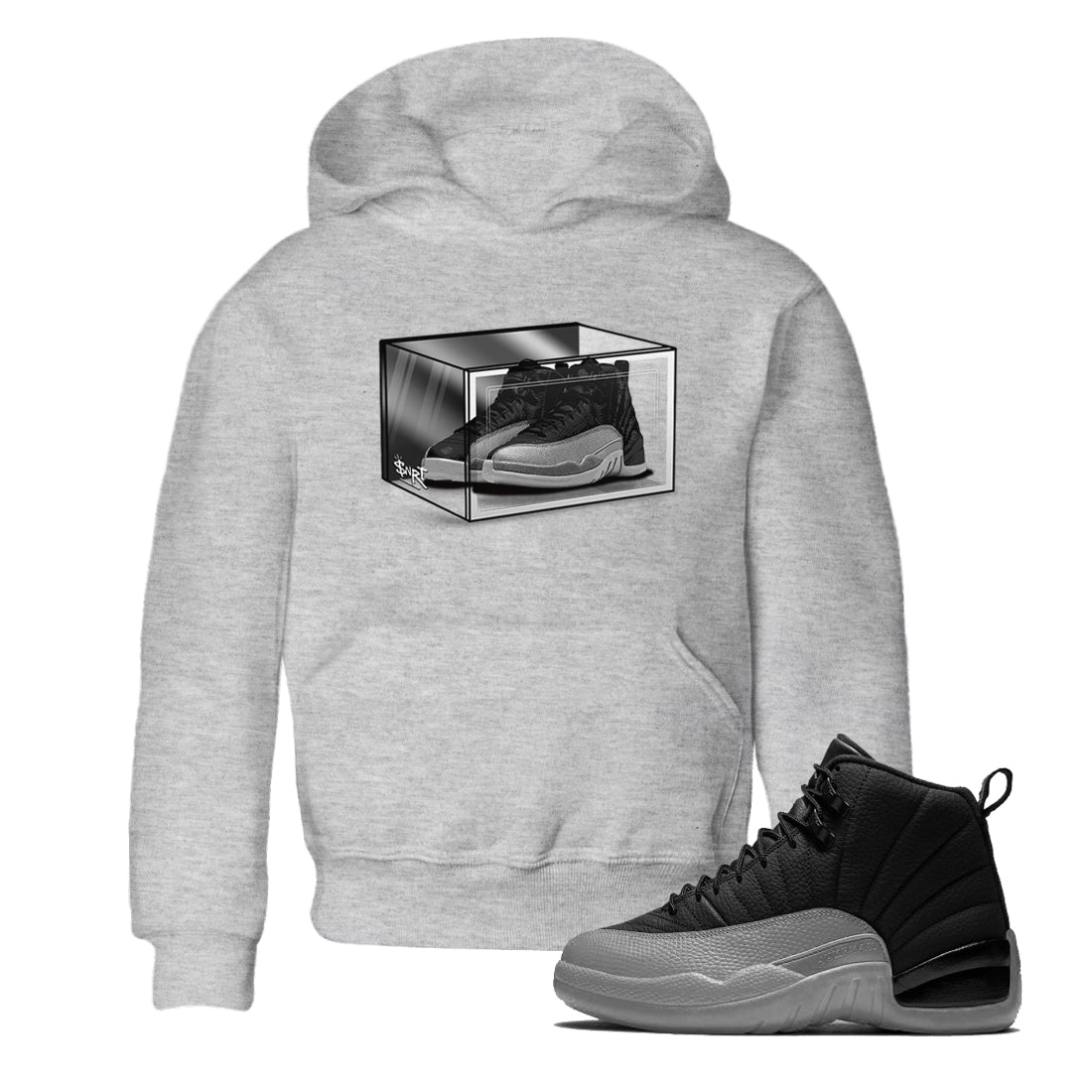12s Black Wolf Grey shirts to match jordans Shoe Box sneaker match tees Air Jordan 12 Black Wolf Grey match shoes to clothes SNRT Sneaker Tees Youth Baby Heather Grey 1 tee