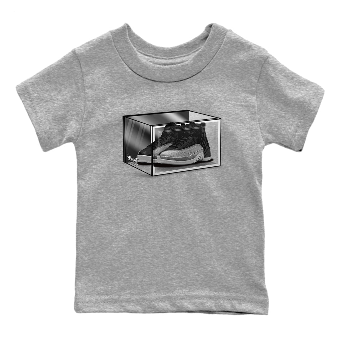 12s Black Wolf Grey shirts to match jordans Shoe Box sneaker match tees Air Jordan 12 Black Wolf Grey match shoes to clothes SNRT Sneaker Tees Youth Baby Heather Grey 2 tee