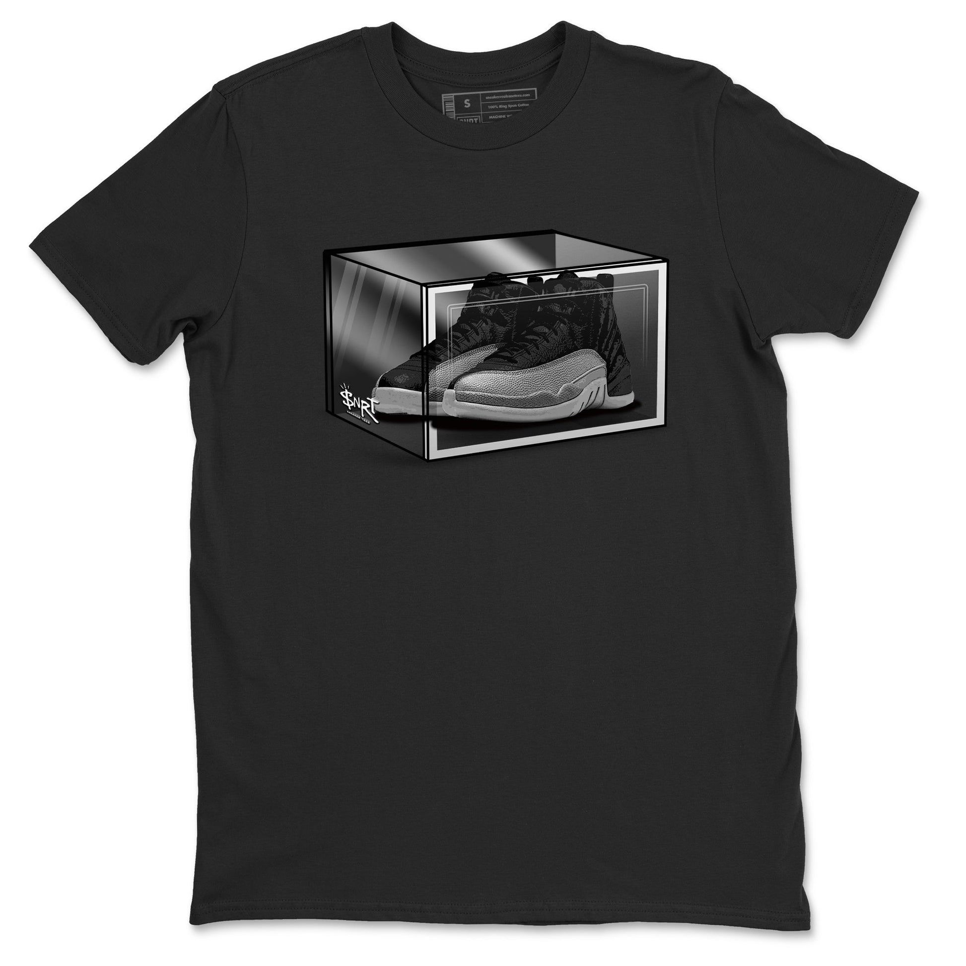 12s Black Wolf Grey shirts to match jordans Shoe Box sneaker match tees Air Jordan 12 Black Wolf Grey match shoes to clothes SNRT Sneaker Tees unisex cotton Black 2 shirts