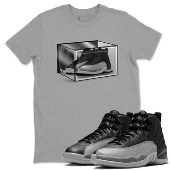 12s Black Wolf Grey shirts to match jordans Shoe Box sneaker match tees Air Jordan 12 Black Wolf Grey match shoes to clothes SNRT Sneaker Tees unisex cotton Heather Grey 1 shirts