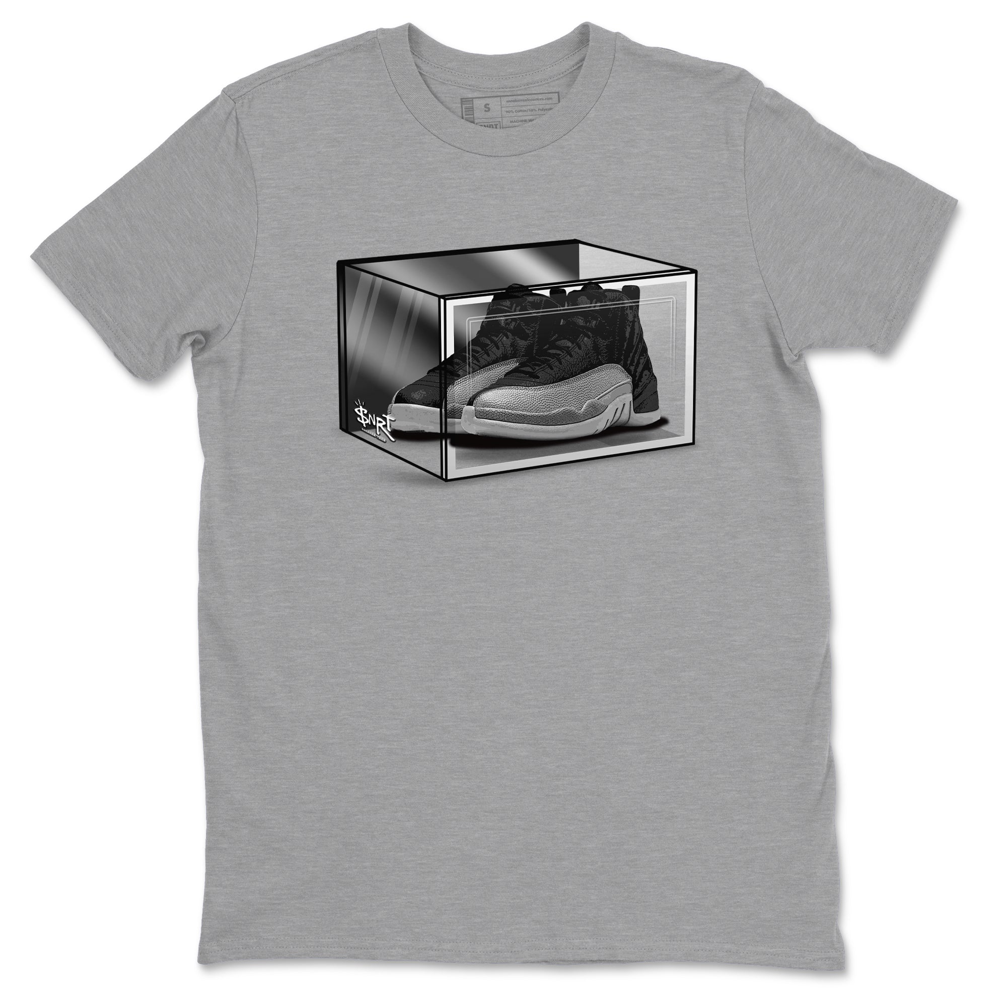 12s Black Wolf Grey shirts to match jordans Shoe Box sneaker match tees Air Jordan 12 Black Wolf Grey match shoes to clothes SNRT Sneaker Tees unisex cotton Heather Grey 2 shirts