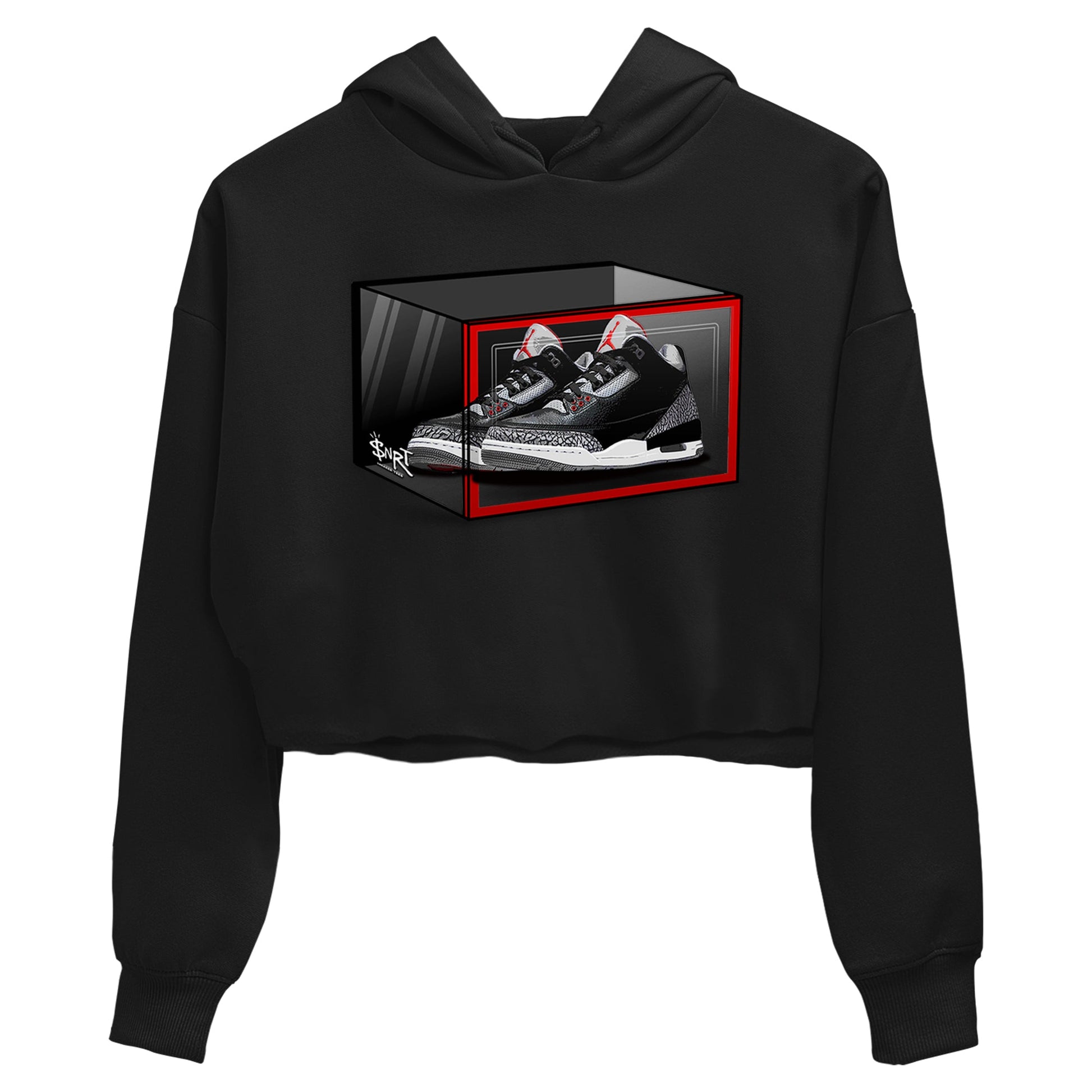 3s Black Cement shirts to match jordans Shoe Box sneaker match tees Air Jordan 3 Retro OG Black Cement match shoes to clothes SNRT Sneaker Tees unisex cotton Black 2 crop tee