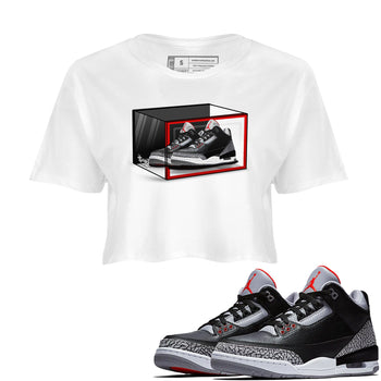 3s Black Cement shirts to match jordans Shoe Box sneaker match tees Air Jordan 3 Retro OG Black Cement match shoes to clothes SNRT Sneaker Tees unisex cotton White 1 crop tee