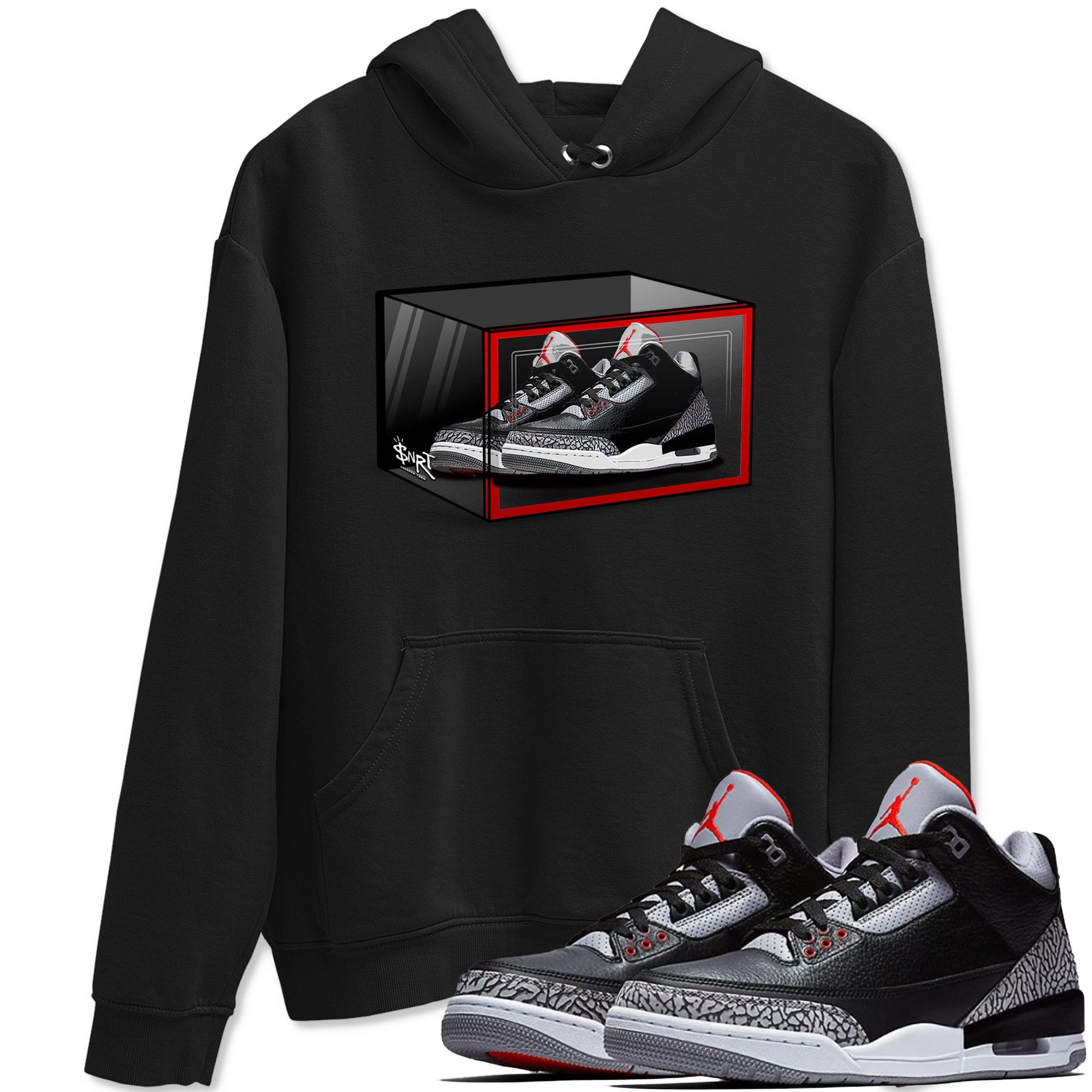 3s Black Cement shirts to match jordans Shoe Box sneaker match tees Air Jordan 3 Retro OG Black Cement match shoes to clothes SNRT Sneaker Tees unisex cotton Black 1 shirts