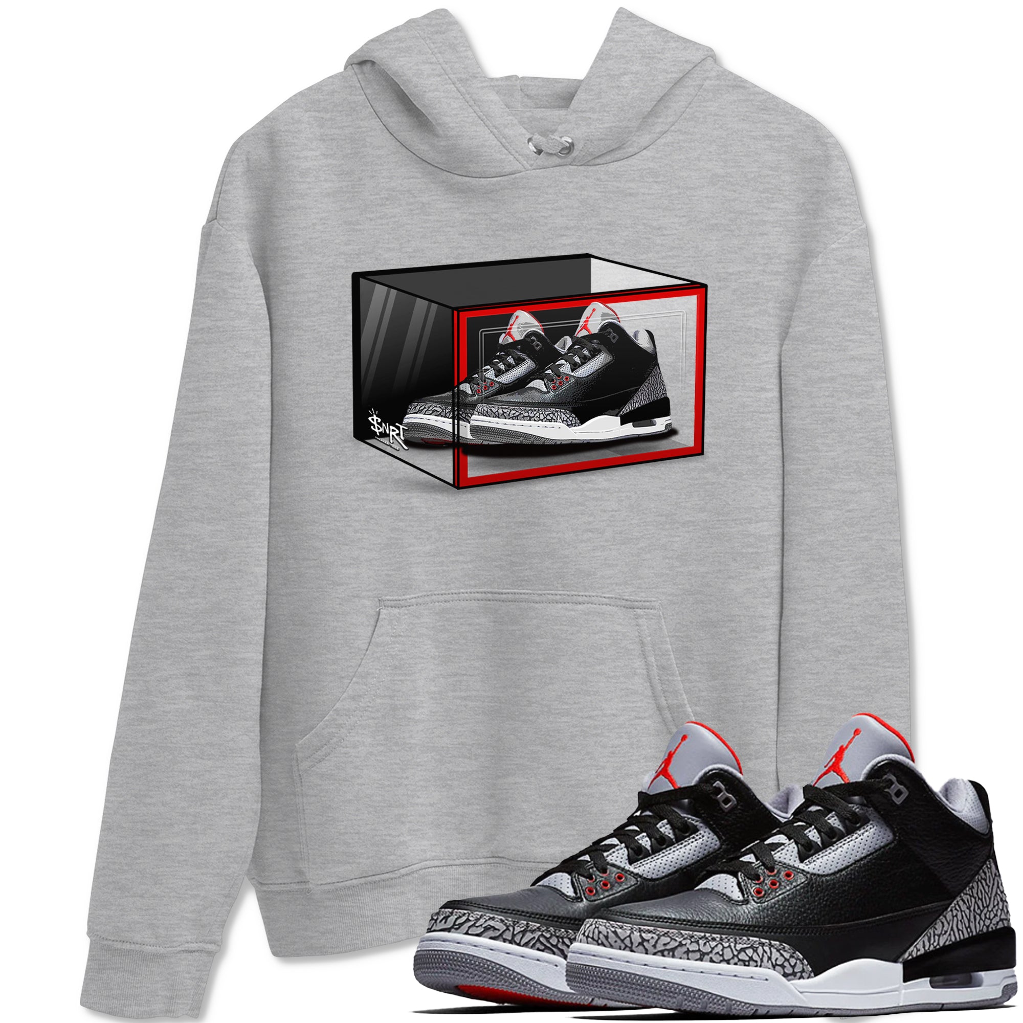 3s Black Cement shirts to match jordans Shoe Box sneaker match tees Air Jordan 3 Retro OG Black Cement match shoes to clothes SNRT Sneaker Tees unisex cotton Heather Grey 1 shirts