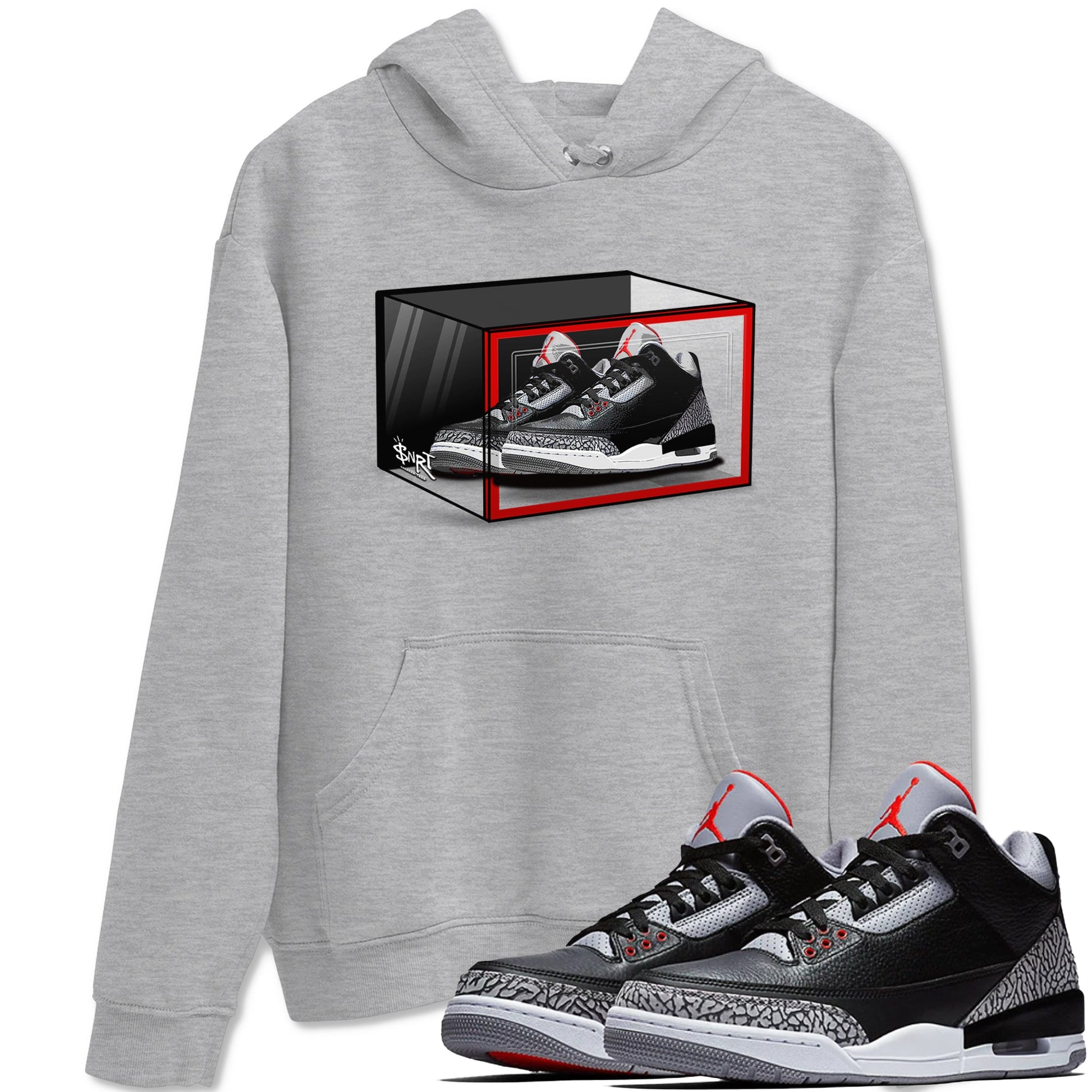 3s Black Cement shirts to match jordans Shoe Box sneaker match tees Air Jordan 3 Retro OG Black Cement match shoes to clothes SNRT Sneaker Tees unisex cotton Heather Grey 1 shirts