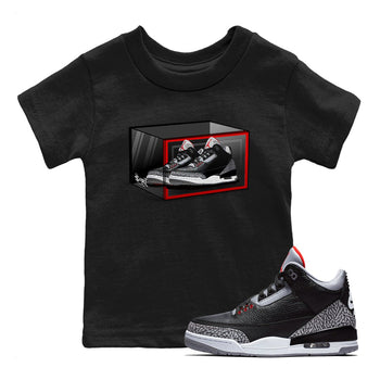 3s Black Cement shirts to match jordans Shoe Box sneaker match tees Air Jordan 3 Retro OG Black Cement match shoes to clothes SNRT Sneaker Tees Youth Baby Black 1 tee