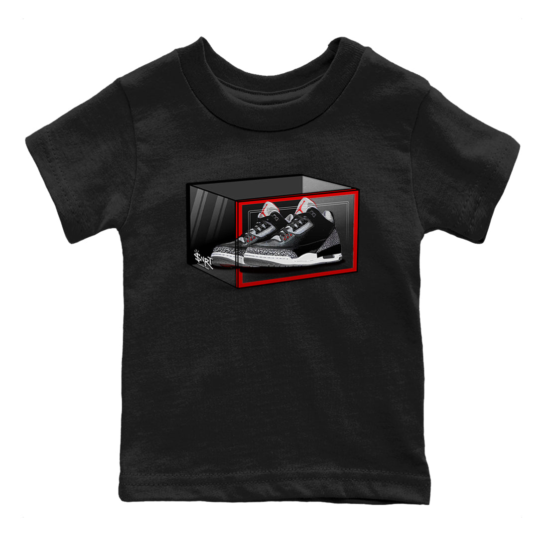 3s Black Cement shirts to match jordans Shoe Box sneaker match tees Air Jordan 3 Retro OG Black Cement match shoes to clothes SNRT Sneaker Tees Youth Baby Black 2 tee