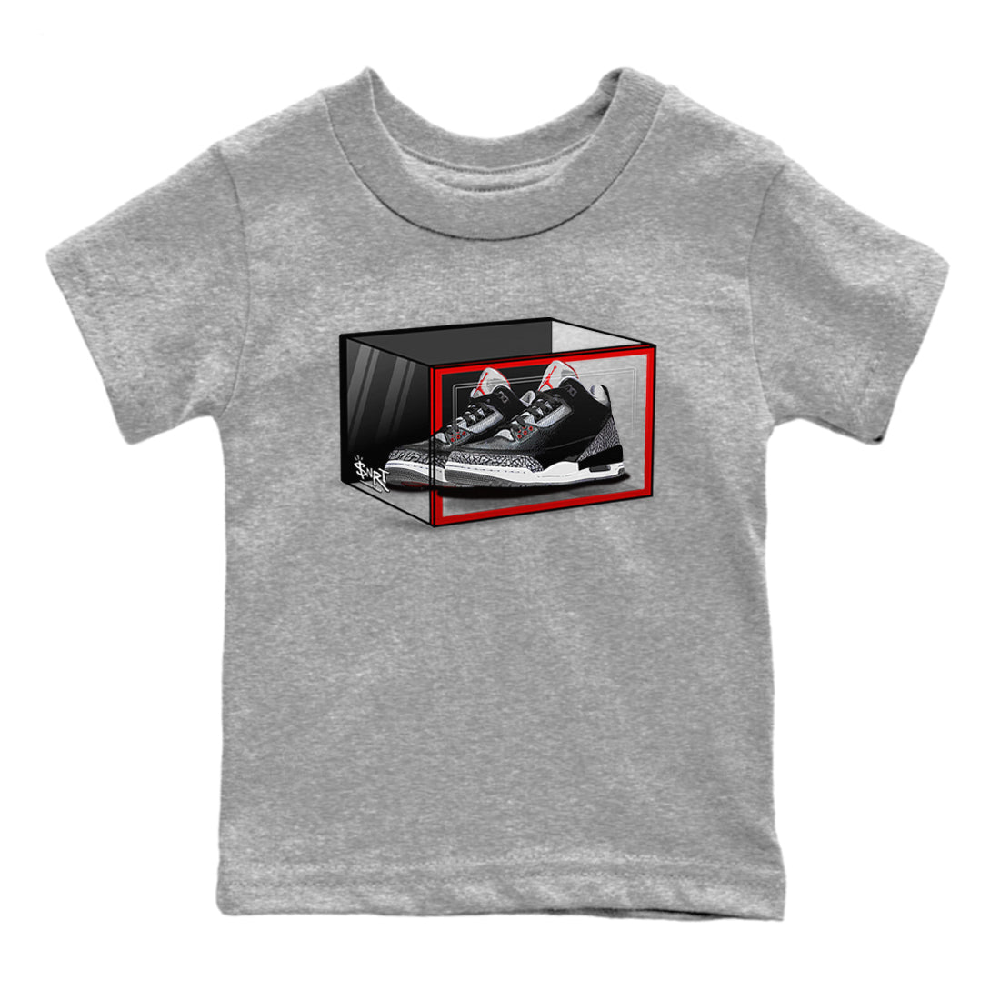 3s Black Cement shirts to match jordans Shoe Box sneaker match tees Air Jordan 3 Retro OG Black Cement match shoes to clothes SNRT Sneaker Tees Youth Baby Heather Grey 2 tee